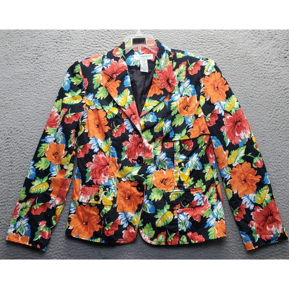 Sag Harbor Blazer Jacket Womens 8 Multi Floral Stretch Single Breasted Classic